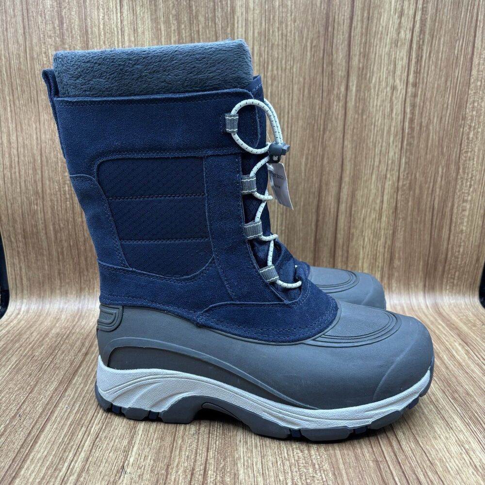 Lands‎ End Blue Gray Waterproof Rubber & Quilted Insulated  Lined Boots Size 7 B